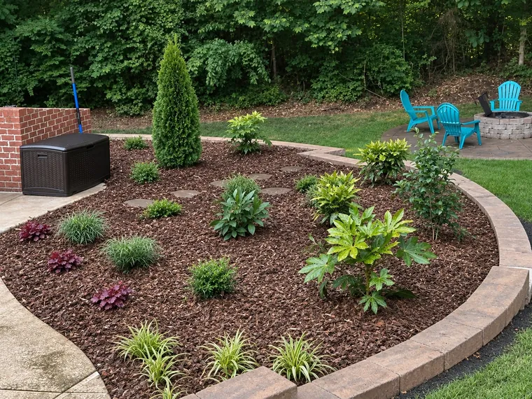 A planted bed inside a poured concrete curb